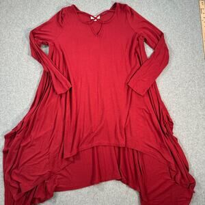 Umgee Asymmetric Hem Long Sleeve Tunic Top Women's Small Red Crossover Neck